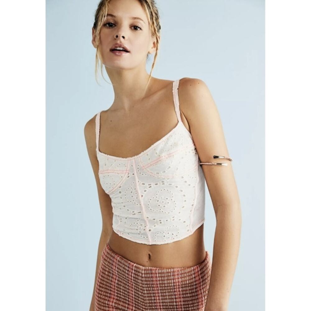 NWOT! Free People Pop of Color Cotton Eyelet Corset Top, Size XS, Tea Combo